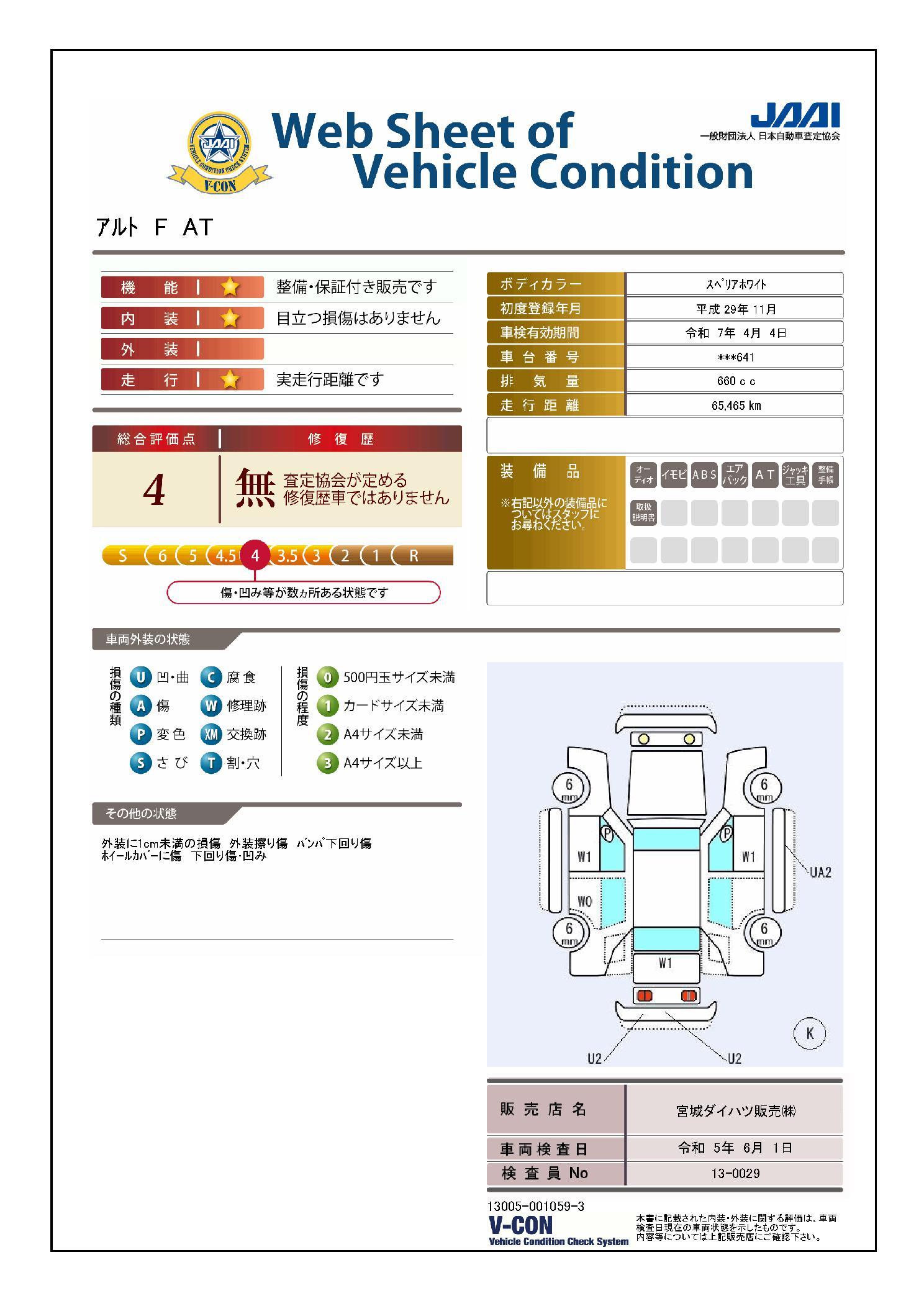 車両状態評価書