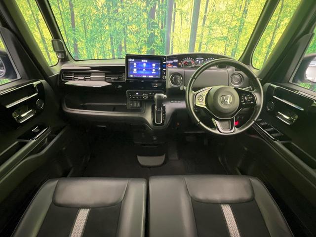 Ｎ－ＢＯＸカスタム Ｌターボ　後期　両側電動ドア　純正８型ナビ　バックカメラ　衝突軽減装置　レーダークルーズ　半革シート　シートヒーター　スマートキー　ＬＥＤヘッド　ＥＴＣ　オートハイビーム　純正１５インチＡＷ　車線逸脱警報（2枚目）