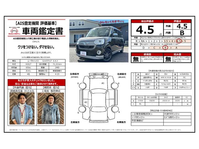 ムーヴキャンバス Ｇメイクアップ　ＳＡＩＩ　★車検費用込み支払総額　１，１７０，０００円★　　外装内装の状態の良さに自信ありッ♪　純正８インチフルセグナビ！全方位３６０度カメラ！衝突軽減スマアシＩＩ！ＬＥＤライト！ＥＴＣ！禁煙車♪（2枚目）