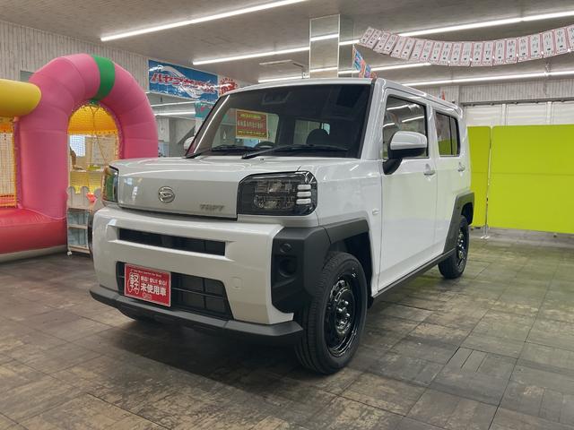 タフト Ｘ　４ＷＤ　届出済未使用車　スマートキー　アイドリングストップ　衝突被害軽減システム　衝突安全ボディ　盗難防止システム　クリアランスソナー　シートヒーター　バックカメラ　ＬＥＤヘッドランプ　サンルーフ（2枚目）