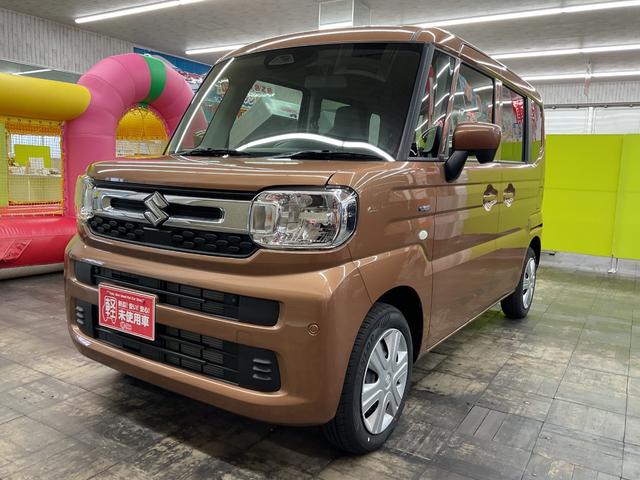 スペーシア ハイブリッドＧ　４ＷＤ　届出済未使用車　スマートキー　アイドリングストップ　衝突被害軽減システム　衝突安全ボディ　盗難防止システム　クリアランスソナー　シートヒーター（2枚目）
