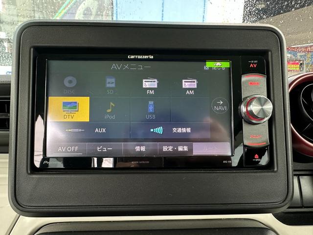 スペーシア ハイブリッドＧ　ハイブリッド４ＷＤ　ワンオーナー　社外ナビ　ＤＶＤ再生可能　フルセグＴＶ　シートヒーター　ＰＷＲスイッチ　横滑り防止装置　ミラーヒーター　シートヒーター　アイドリングストップ　ライトレベライザー（4枚目）
