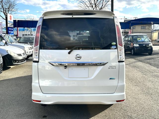 セレナ ハイウェイスター　車検２年　１ヶ月保証　修復歴なし　禁煙車　ナビ　ＴＶ　バックカメラ　ＥＴＣ　両側電動スライドドア　スマートキー　３列シート　ＣＶＴ　アルミ　盗難防止システム（6枚目）