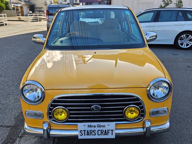 ミラジーノ ジーノ 色替イエロー&ルーフホワイトツートン タイミングベルト・ウォーターポンプ交換 国産新品タイヤ付 ホワイト13アルミ 走行56000キロ キーレス ウッドコンビハンドル オートマ フル装備(4枚目)