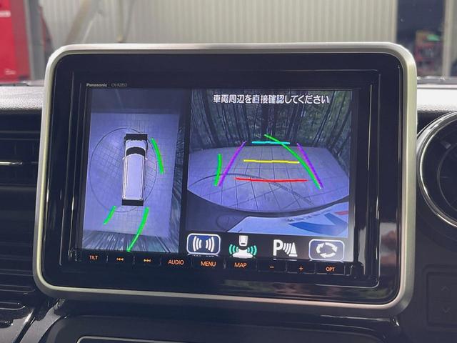 スペーシアカスタム ハイブリッドＸＳターボ　純正８型ナビ　全周囲カメラ　衝突軽減装置　レーダークルーズ　ＥＴＣ　ドラレコ　両側電動スライドドア　ＬＥＤヘッド　革巻きステアリング　純正１５インチアルミ　コーナーセンサー　シートヒーター　禁煙車（4枚目）