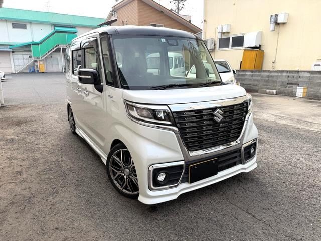 スペーシアカスタム ハイブリッドXS 8インチBluetoothナビ フルセグTV 車高調 社外ホイール 両側パワースライドドアナビ HID ETC、シートヒーター スマートキー 前後ドライブレコーダー デュアルセンサーブレーキサポート(2枚目)