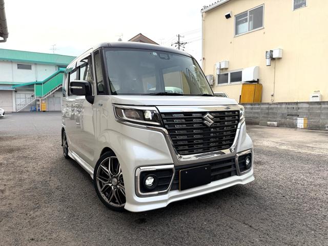 スペーシアカスタム ハイブリッドXS 8インチBluetoothナビ フルセグTV 車高調 社外ホイール 両側パワースライドドアナビ HID ETC、シートヒーター スマートキー 前後ドライブレコーダー デュアルセンサーブレーキサポート(3枚目)