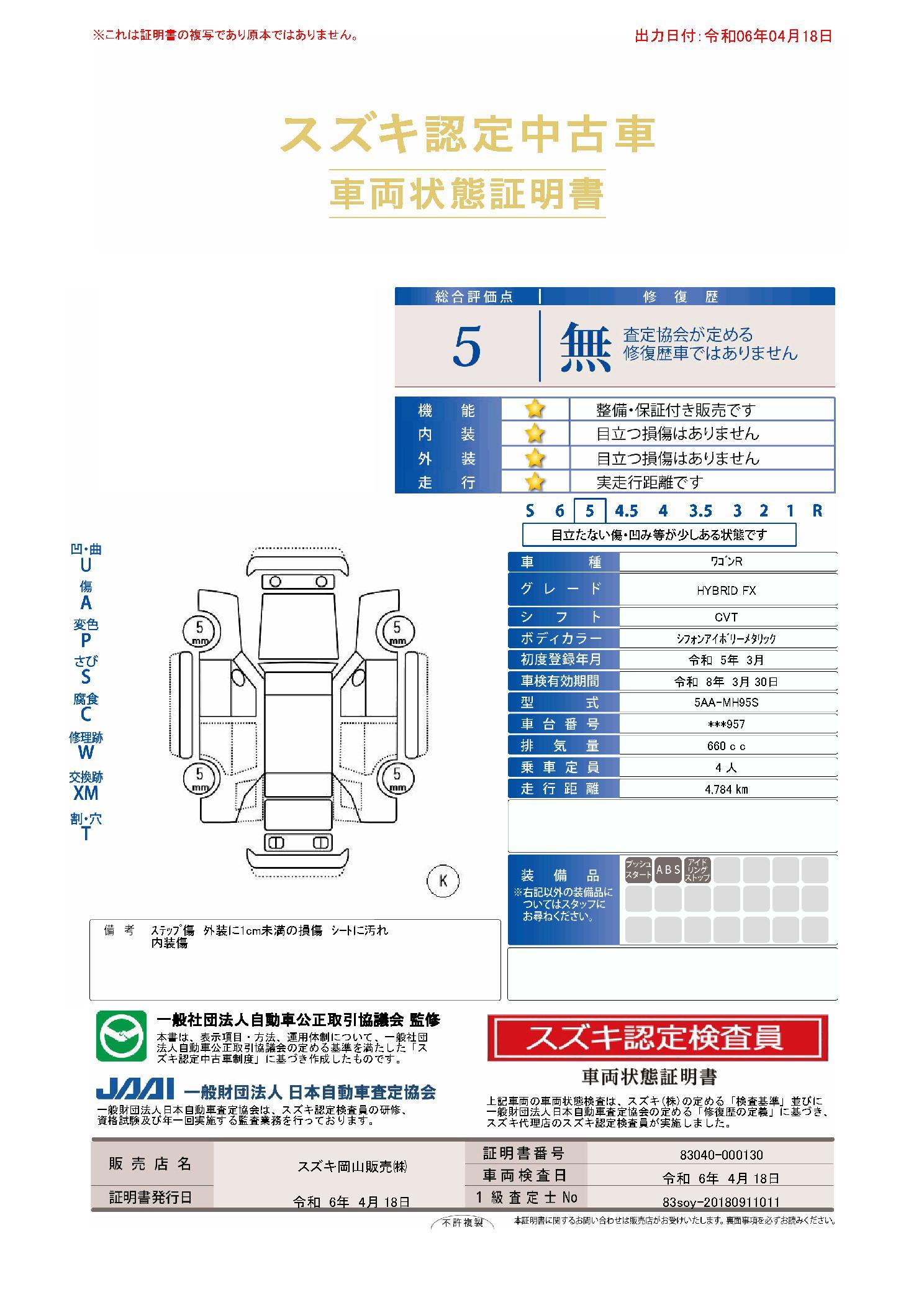 車両状態評価書