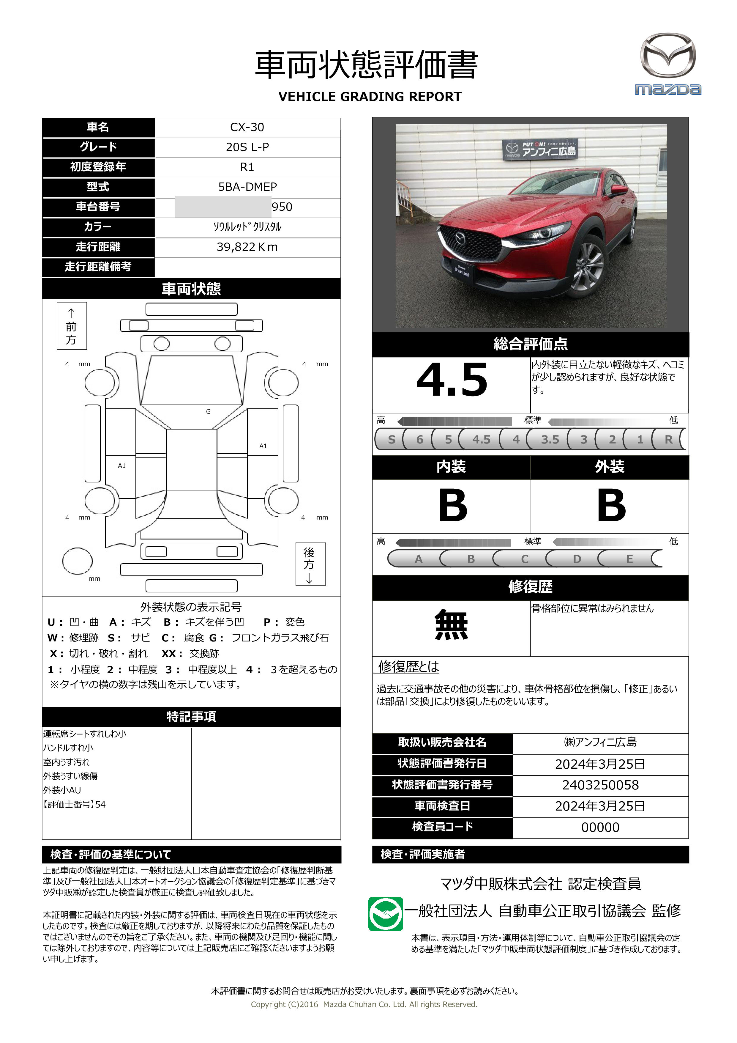 車両状態評価書