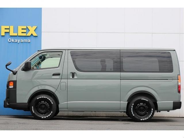 ハイエースバン ロングスーパーGL R7年式 アーバンカーキ ガソリン2WD Re Classic丸目 ブラックエディション フロントスポイラー オーバーフェンダー LEDテールランプ シートカバー ベッドキット インテリアパネル3点(6枚目)