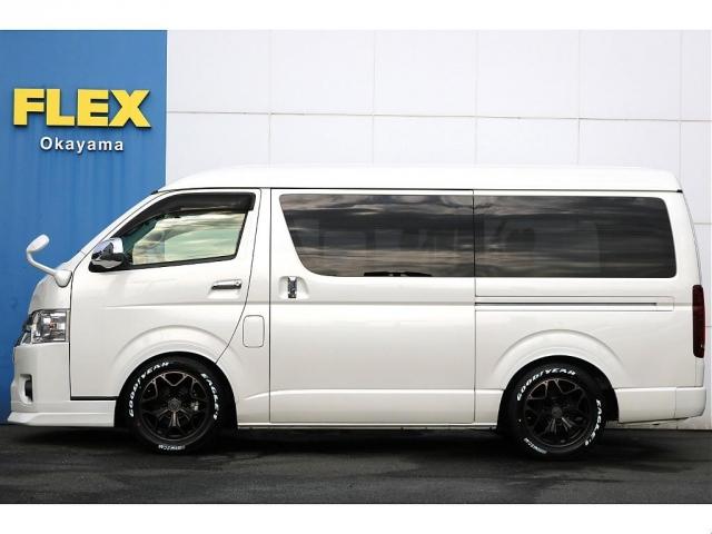 ハイエースワゴン ＧＬ　Ｈ２７年式　３ナンバー　４型　ガソリン２ＷＤ　２インチローダウン　フロントスポイラー　オーバーフェンダー　７インチＳＤナビ　後席モニター　ＥＴＣ　ドラレコ　レーダー　インテリア３点　シートカバー（6枚目）