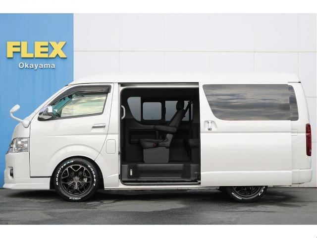 ハイエースワゴン ＧＬ　Ｈ２７年式　３ナンバー　４型　ガソリン２ＷＤ　２インチローダウン　フロントスポイラー　オーバーフェンダー　７インチＳＤナビ　後席モニター　ＥＴＣ　ドラレコ　レーダー　インテリア３点　シートカバー（7枚目）