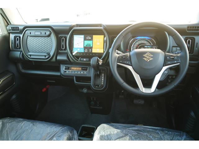 ハスラー タフワイルドターボ　届出済未使用車　ターボ　２トーンカラー　９インチメモリーナビＴＶ　ＤＶＤプレーヤー　全方位モニター　衝突軽減　誤発進抑制　パーキングセンサー　ＬＥＤヘッドライト　シートヒーター　ブラックルーフレール（2枚目）