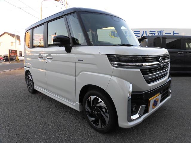 スペーシアカスタム ハイブリッドXSターボ ハイブリッドXSターボ(4名) 【届出済未使用車】全方位カメラ付純正ナビ&フルセグTV スズキコネクト対応車 電子パーキング ステアリングヒーター シートヒーター 両側電動スライドドア スマートキー(3枚目)