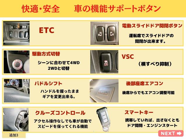 Ｄ　パワーパッケージ　グッドリッチマッドタイヤ　ナビ　フリップダウンモニター　Ｂｌｕｅｔｏｏｔｈ　バックカメラ　ＥＴＣ　シートヒーター　クルーズコントロール　両側電動スライドドア　オートライト　４ＷＤ　３列シート　８人乗り(24枚目)