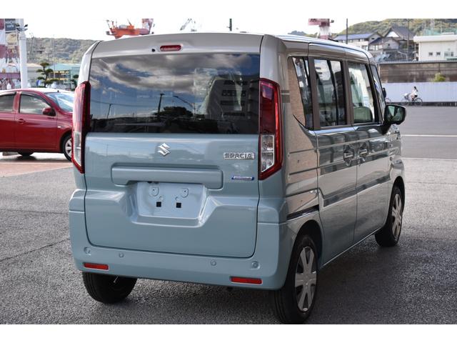 スペーシア ハイブリッドX 未使用車 全方位モニター付き9インチナビ・スズキコネクト対応通信 USB端子 TVフルセグ 両側電動スライドドア シートヒーター アダクティブクルーズ オットマン フルフラットシート 衝突安全ボディ(3枚目)