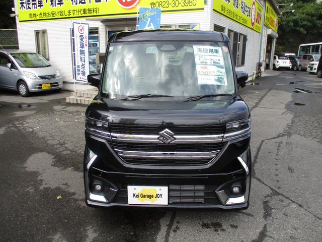 スペーシアカスタム ハイブリッドXS 届出済未使用車 衝突被害軽減システム 両側電動スライドドア レーダークルーズ ハーフレザーシート 電動パーキング スマートキー LEDヘッド オートハイビーム オートライト 内外装クリーニング(2枚目)