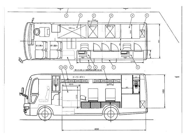 元移動事務室車 移動販売車ベース車 H18年式 横跳ね上げ扉2窓 リア観音開き 販売机付 1万6千キロ(8枚目)