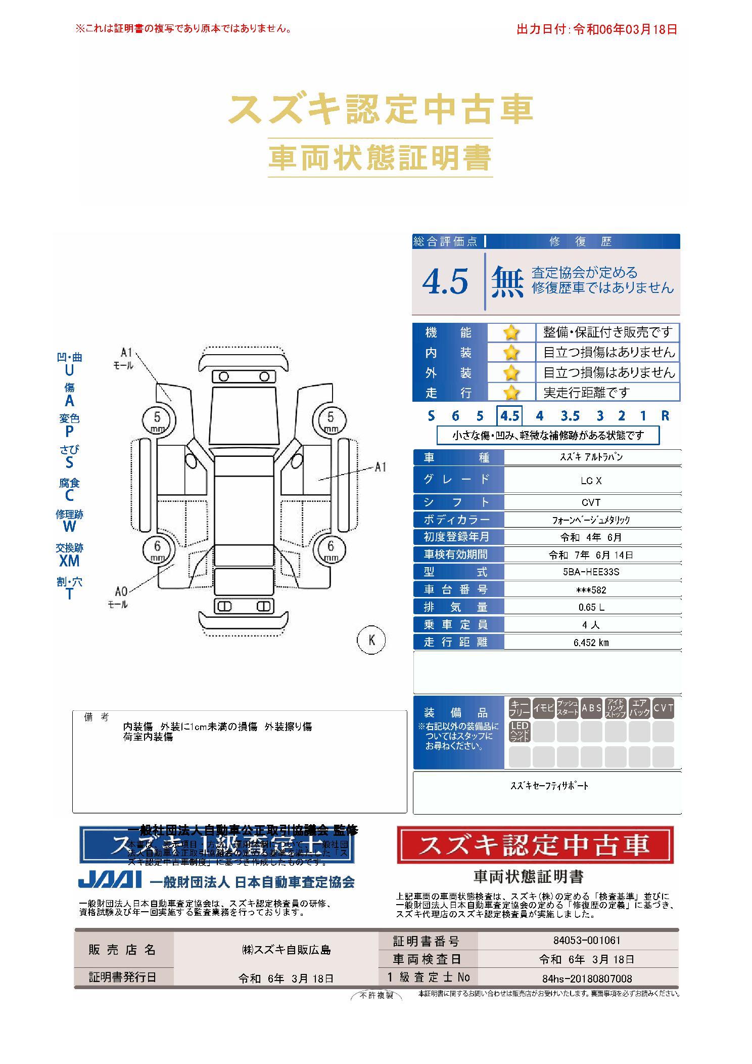 車両状態評価書