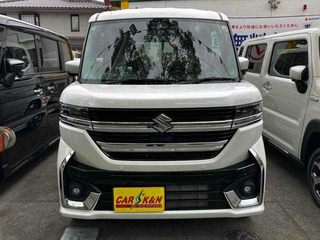 スペーシアカスタム ハイブリッドXSターボ 届出済未使用車 禁煙車 衝突被害軽減システム レーンアシスト 両側電動スライドドア ナビ 全周囲カメラ フルセグTV Bluetooth LEDヘッドライト クルコン AW15インチ コーナーセンサー(2枚目)