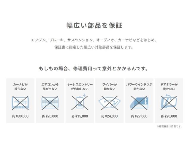 幅広い保証で、安心して長くお車にお乗りいただけます。