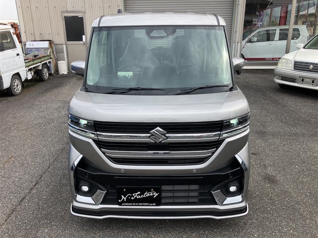 スペーシアカスタム ハイブリッドXS 届出済未使用車・禁煙車・スチールシルバーM ・社外16インチアルミホイール/タイヤ ローダウン フロント/サイド/リア フラップスポイラー 両側電動スライドドア クリアランスソナー オートクルーズコントロール オートライト LEDヘッドランプ(6枚目)