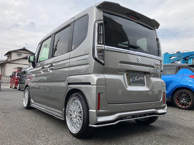 スペーシアカスタム ハイブリッドXS 届出済未使用車・禁煙車・スチールシルバーM ・社外16インチアルミホイール/タイヤ ローダウン フロント/サイド/リア フラップスポイラー 両側電動スライドドア クリアランスソナー オートクルーズコントロール オートライト LEDヘッドランプ(33枚目)