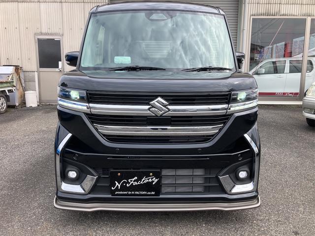 スペーシアカスタム ハイブリッドＸＳターボ　届出済未使用車・禁煙車・ブラック・　社外１６インチアルミホイール／タイヤ　ローダウン　フロント／サイド／リア　フラップスポイラー　両側電動スライドドア　クリアランスソナー　オートクルーズコントロール　オートライト　ＬＥＤヘッドランプ（15枚目）