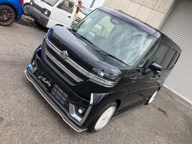 スペーシアカスタム ハイブリッドＸＳターボ　届出済未使用車・禁煙車・ブラック・　社外１６インチアルミホイール／タイヤ　ローダウン　フロント／サイド／リア　フラップスポイラー　両側電動スライドドア　クリアランスソナー　オートクルーズコントロール　オートライト　ＬＥＤヘッドランプ（28枚目）