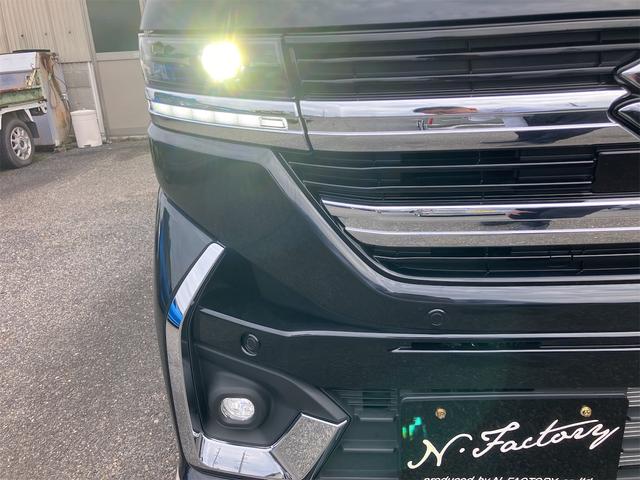 スペーシアカスタム ハイブリッドＸＳターボ　届出済未使用車・禁煙車・ブラック・　社外１６インチアルミホイール／タイヤ　ローダウン　フロント／サイド／リア　フラップスポイラー　両側電動スライドドア　クリアランスソナー　オートクルーズコントロール　オートライト　ＬＥＤヘッドランプ（36枚目）