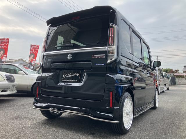 スペーシアカスタム ハイブリッドＸＳターボ　届出済未使用車・禁煙車・ブラック・　社外１６インチアルミホイール／タイヤ　ローダウン　フロント／サイド／リア　フラップスポイラー　両側電動スライドドア　クリアランスソナー　オートクルーズコントロール　オートライト　ＬＥＤヘッドランプ（77枚目）