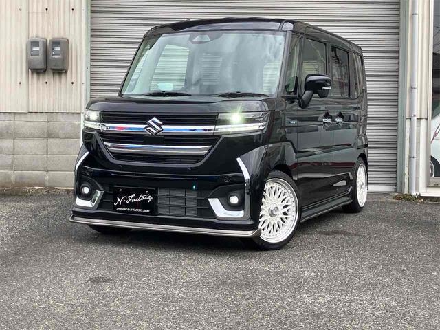 スペーシアカスタム ハイブリッドＸＳターボ　届出済未使用車・禁煙車・ブラック・　社外１６インチアルミホイール／タイヤ　ローダウン　フロント／サイド／リア　フラップスポイラー　両側電動スライドドア　クリアランスソナー　オートクルーズコントロール　オートライト　ＬＥＤヘッドランプ（79枚目）