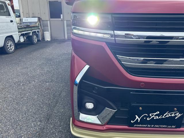 スペーシアカスタム ハイブリッドＧＳ　届出済未使用車・禁煙車・　フェニックスレッドパール　社外１６インチアルミホイール／タイヤ　ローダウン　フロント／サイド／リア　フラップスポイラー　片側電動スライドドア　クリアランスソナー　オートクルーズコントロール（32枚目）