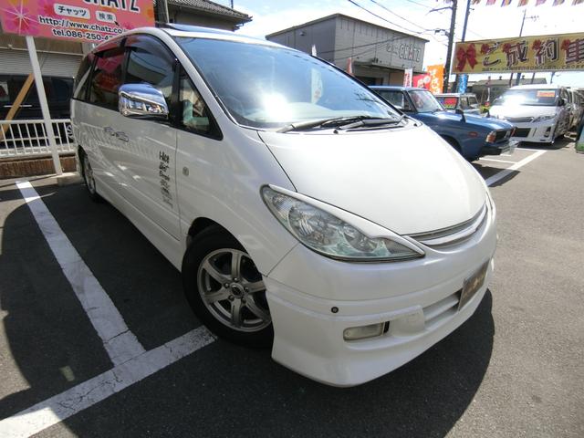 エスティマｔ トヨタ アエラス フルエアロ 外品１６ａｗ 車高調 外品マフラー ｈｉｄ ｌｅｄフォグ ｗムーンルーフ 革調シートカバー ｈｄｄナビ キーレス 両側スライドドア ８人乗り コラムオートマ タイミングチェーン式 岡山県 アエラス フルエアロ 外品１６ａｗ
