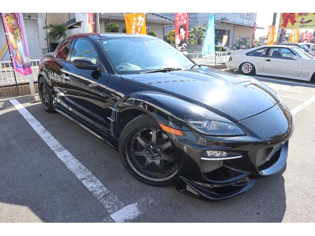 RX-8 タイプS スポーツプレステージリミテッド 6MT 外品フルエアロ フェンダー アイライン 外品18インチAW 車高調 外品マフラー 白革シート パワーシート TEIN減衰調整コントローラー ボンネットダンパー HDDナビ ETC CD・DVD(3枚目)