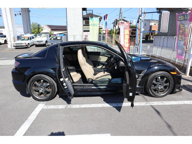 RX-8 タイプS スポーツプレステージリミテッド 6MT 外品フルエアロ フェンダー アイライン 外品18インチAW 車高調 外品マフラー 白革シート パワーシート TEIN減衰調整コントローラー ボンネットダンパー HDDナビ ETC CD・DVD(4枚目)