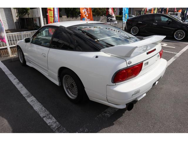 180SX タイプX シルエイティ仕様(Fバンパーフェンダー・ボンネット・ヘッドライト) 5MT ターボ S・Rエアロ Rウイング SSRアルミ 車高調 HKSマフラー MOMOステ BRIDEセミバケ Bluetooth(6枚目)