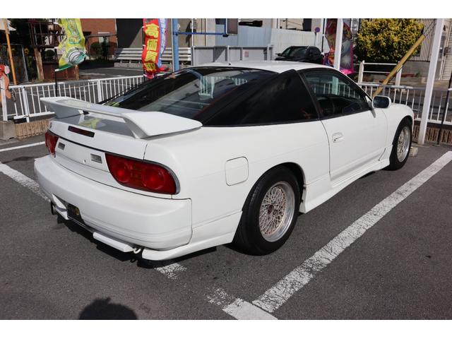 180SX タイプX シルエイティ仕様(Fバンパーフェンダー・ボンネット・ヘッドライト) 5MT ターボ S・Rエアロ Rウイング SSRアルミ 車高調 HKSマフラー MOMOステ BRIDEセミバケ Bluetooth(7枚目)