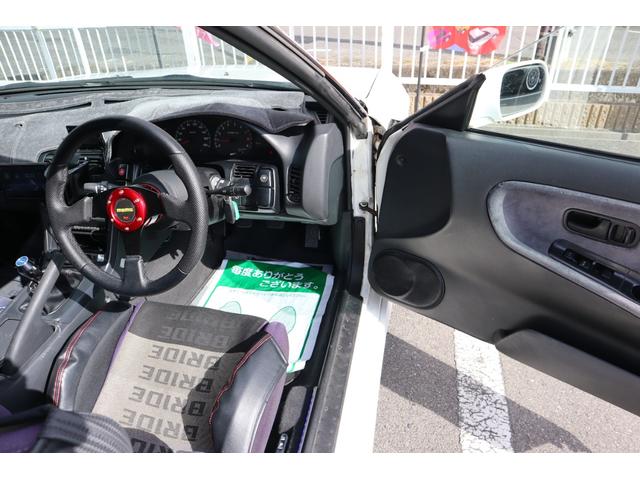 180SX タイプX シルエイティ仕様(Fバンパーフェンダー・ボンネット・ヘッドライト) 5MT ターボ S・Rエアロ Rウイング SSRアルミ 車高調 HKSマフラー MOMOステ BRIDEセミバケ Bluetooth(12枚目)