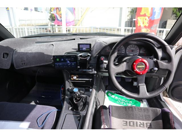 180SX タイプX シルエイティ仕様(Fバンパーフェンダー・ボンネット・ヘッドライト) 5MT ターボ S・Rエアロ Rウイング SSRアルミ 車高調 HKSマフラー MOMOステ BRIDEセミバケ Bluetooth(14枚目)