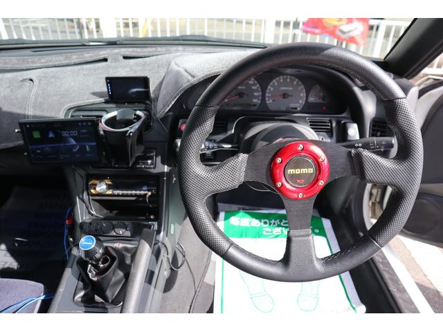 180SX タイプX シルエイティ仕様(Fバンパーフェンダー・ボンネット・ヘッドライト) 5MT ターボ S・Rエアロ Rウイング SSRアルミ 車高調 HKSマフラー MOMOステ BRIDEセミバケ Bluetooth(15枚目)