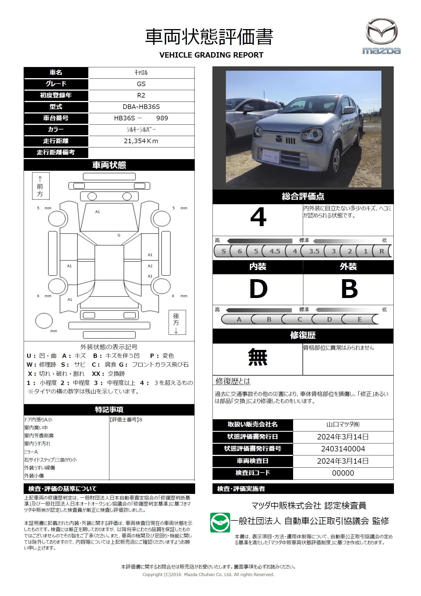 車両状態評価書