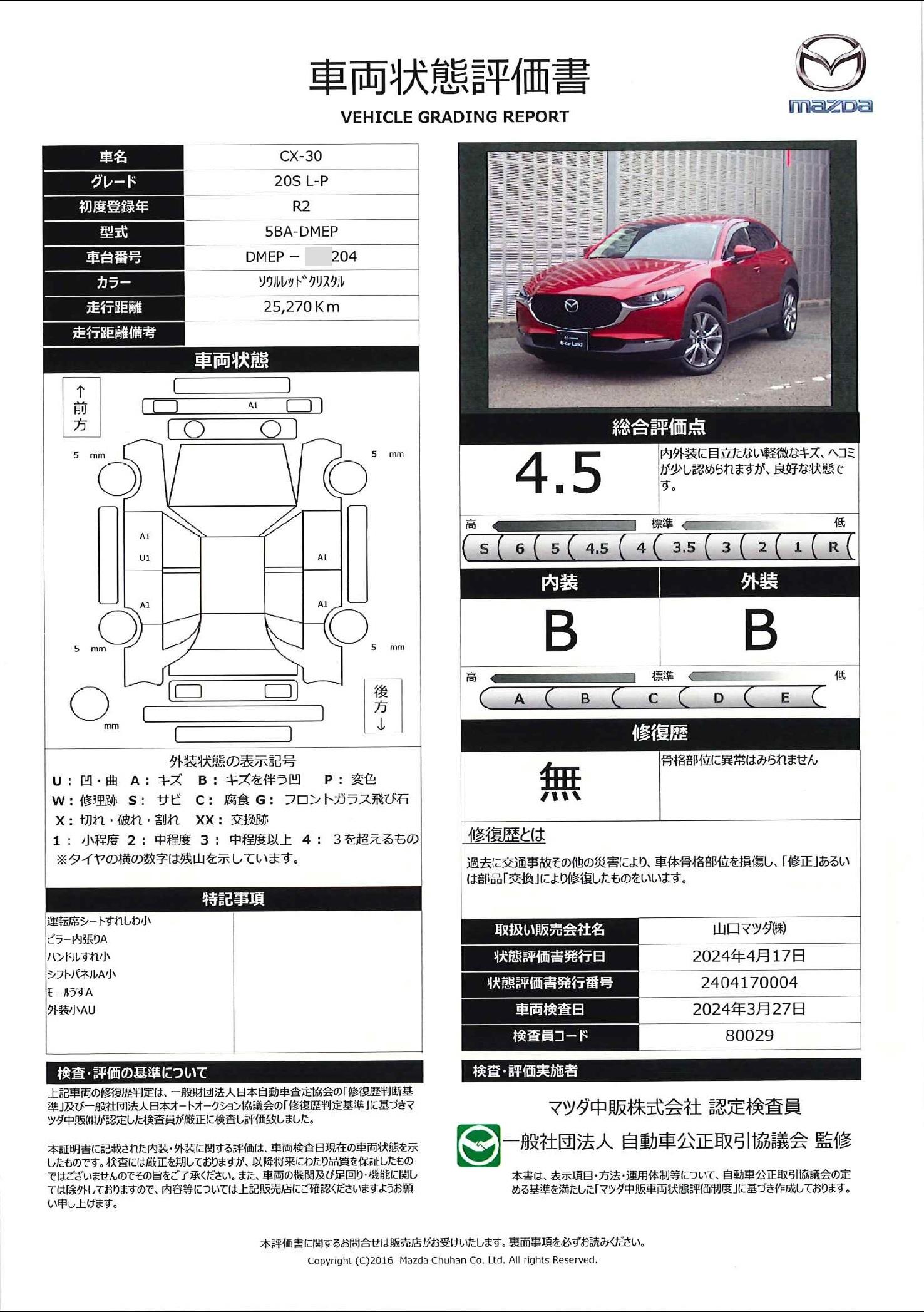 車両状態評価書