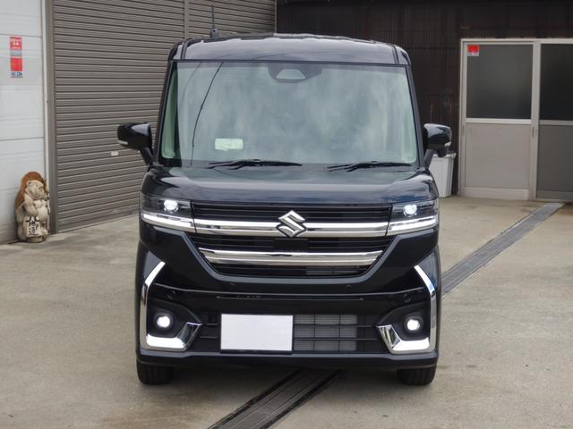 スペーシアカスタム ハイブリッドＸＳターボ　ワンオーナー　登録済未使用　禁煙車　衝突被害軽減システム　レーダークルーズ　両側パワスラドア　ＬＥＤヘットライト　ハーフレザー　コーナーセンサー　スマートキー　オートハイビーム　オートエアコン　ＨＵＤ（2枚目）