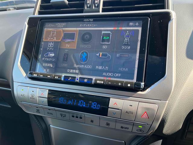 ランドクルーザープラド TX Lパッケージ マットブラックエディション 3列シート7人乗 マットブラックエディション ムーンルーフ クリアランス・バックソナー ブラックルーフレール アルパインBIGX9型カーナビ&バックカメラ ヘッドレストモニター 純正18インチアルミ(55枚目)