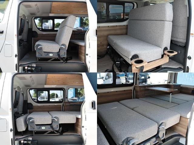ハイエースバン ロングＤＸ　Ｗｏｏｄ　Ｖｉｌｌａｇｅ　８ナンバーキャンピング　ＦＡＳＰシート　床張り　サブバッテリー　ダウンライト　フルフラット　テーブル　天井ウッド張り　ブラックエディションカスタム　イージークローザー　ＰＶＭ（6枚目）