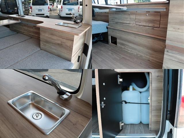 ハイエースバン ロングＤＸ　Ｗｏｏｄ　Ｖｉｌｌａｇｅ　８ナンバーキャンピング　ＦＡＳＰシート　床張り　サブバッテリー　ダウンライト　フルフラット　テーブル　天井ウッド張り　ブラックエディションカスタム　イージークローザー　ＰＶＭ（8枚目）