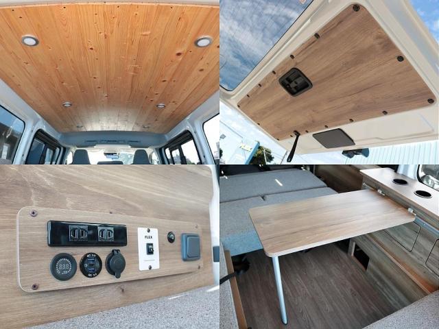 ハイエースバン ロングＤＸ　Ｗｏｏｄ　Ｖｉｌｌａｇｅ　８ナンバーキャンピング　ＦＡＳＰシート　床張り　サブバッテリー　ダウンライト　フルフラット　テーブル　天井ウッド張り　ブラックエディションカスタム　イージークローザー　ＰＶＭ（9枚目）