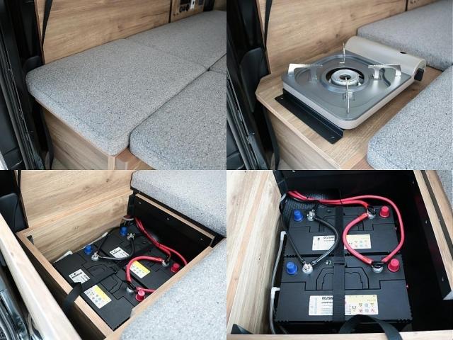 ハイエースバン ロングＤＸ　Ｗｏｏｄ　Ｖｉｌｌａｇｅ　８ナンバーキャンピング　ＦＡＳＰシート　床張り　サブバッテリー　ダウンライト　フルフラット　テーブル　天井ウッド張り　ブラックエディションカスタム　イージークローザー　ＰＶＭ（10枚目）