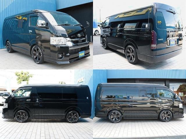 ハイエースワゴン GL ロング シートアレンジニューアス 1400mmセカンドシート フルフラットベッド 床張り テーブル アルパイン大画面ナビ 大画面後席モニター HDMI リアカーテン リアスモーク 前後ドラレコ 天井スピーカー(16枚目)